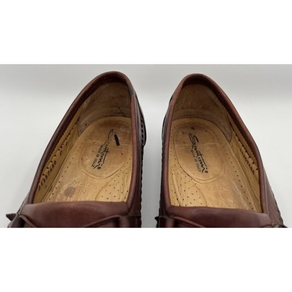 Santoni Italy Handmade Stitched Brown Leather Kiltie Tassell Loafers Men Size 9D - Picture 9 of 11